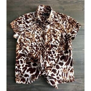 Jones New York Signature Leopard Print Button Front Blouse Size M